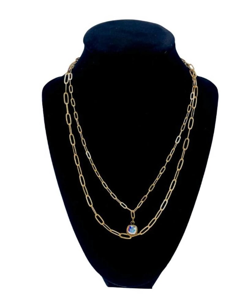 Front of a size O/S Chain Necklace With Ab Cushion Pendant in Gold in Gold by Pink Panache. | dia_product_style_image_id:330104
